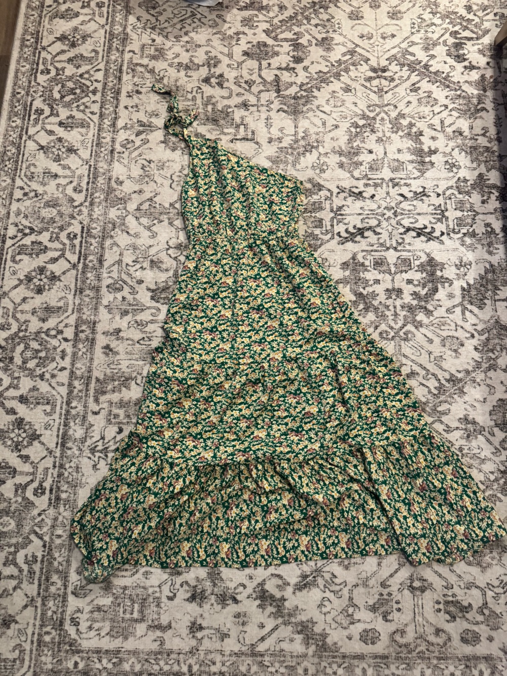 Green Floral One-Shoulder Maxi Dress